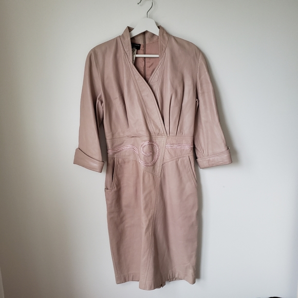 LUXURY VINTAGE Dominic Bellissimo Genuine Leather Dusty Rose Dress - Picture 2 of 16